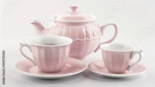 Closeup tea set on white background.