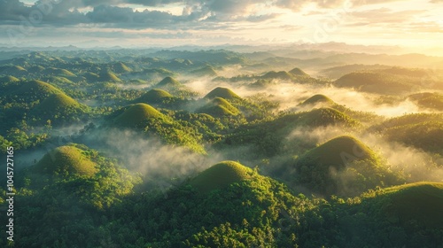 Chocolate Hills Philippines Scenic Landscape Aerial View Sunrise Fog