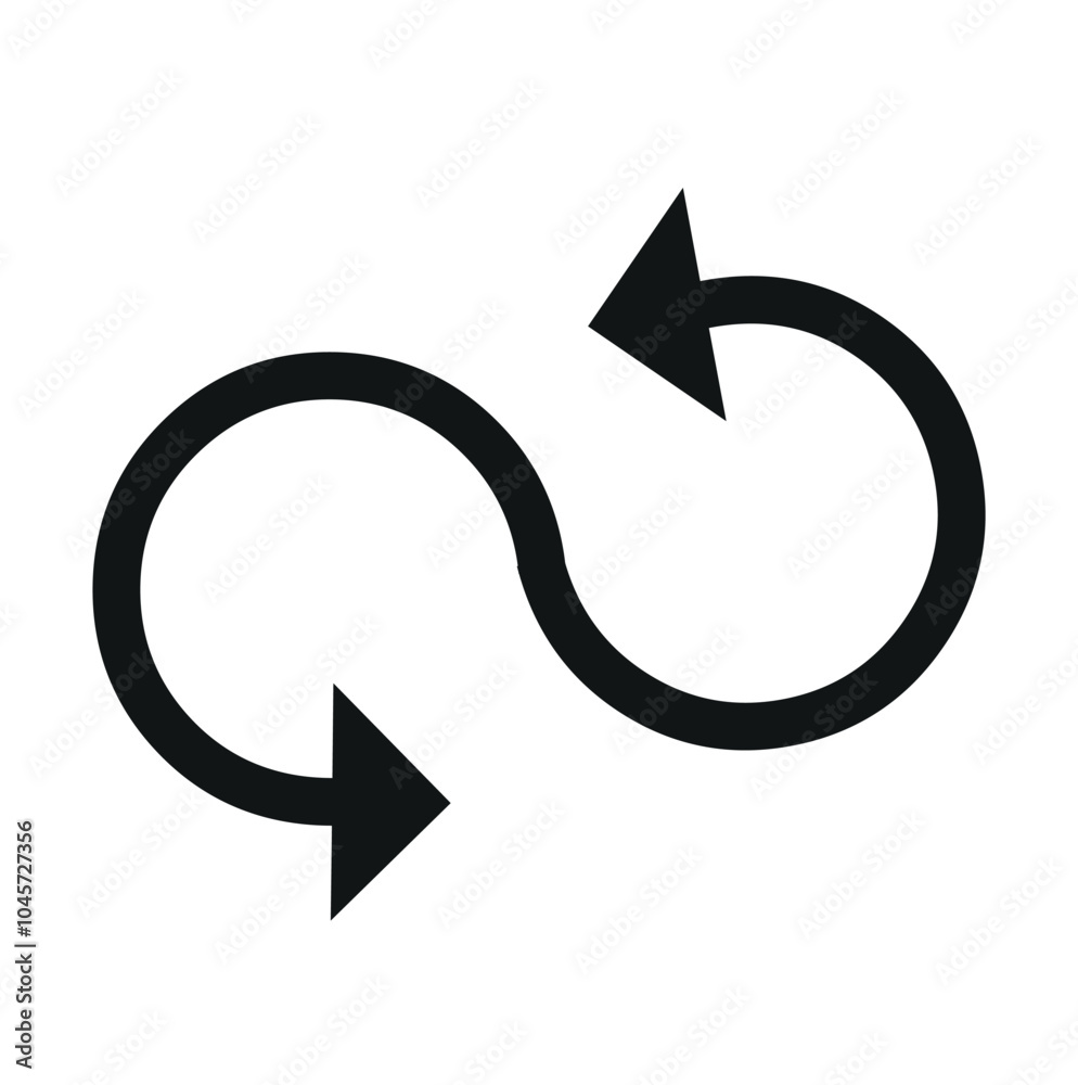 Double ended arrow with rounded bent semi circular ends. Vector illustration. Double ended arrow with rounded bent semi circular ends. Vector illustration.