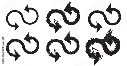 Double ended arrow with rounded bent semi circular ends. Vector illustration.