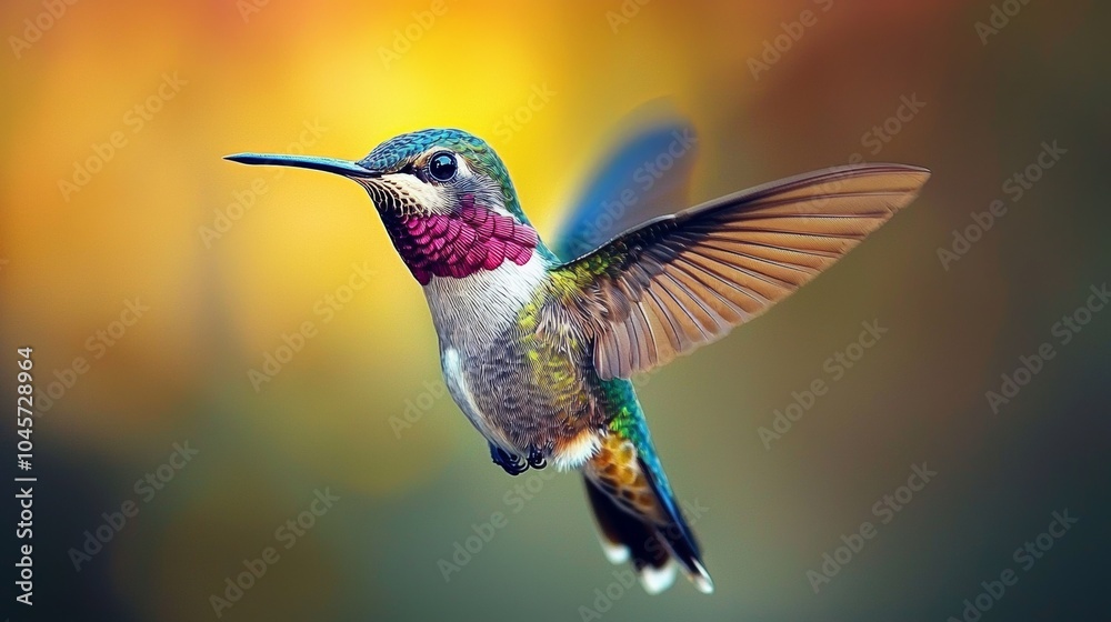 Fototapeta premium Colorful Hummingbird in Flight with Blurred Background