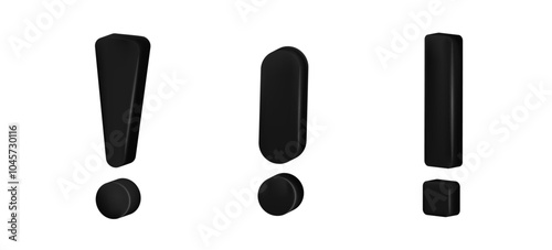Black warning exclamation mark. Icon of hazard. Black alert signal symbol. Notification with warning logo.