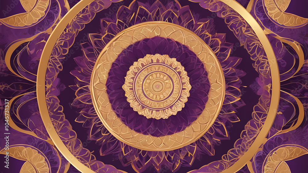 Fototapeta premium Mandalas-Inspired Abstract with Vibrant Circular Designs in Purple and Gold