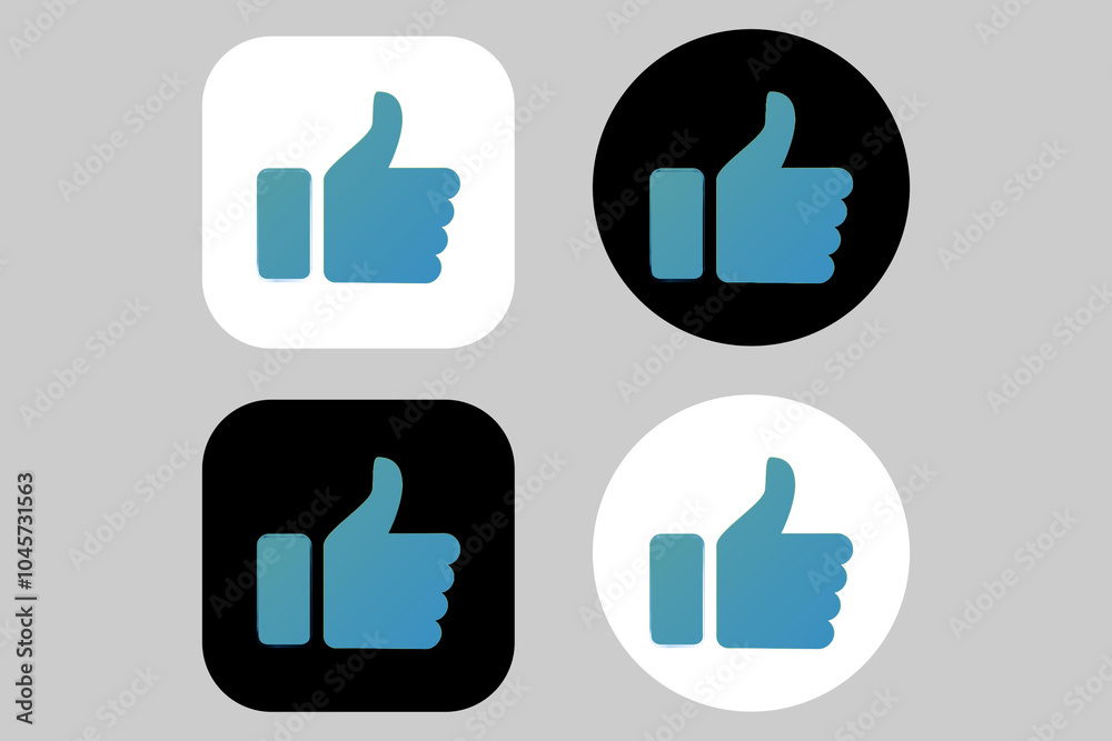 Set of thumb up icons in black and white with different shapes in a color background Set of thumb up icons in black and white with different shapes in a color background