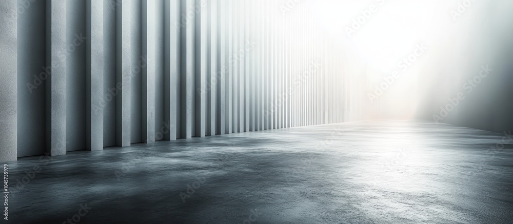 A serene, minimalistic space with soft lighting and vertical structures creating depth. A serene, minimalistic space with soft lighting and vertical structures creating depth.