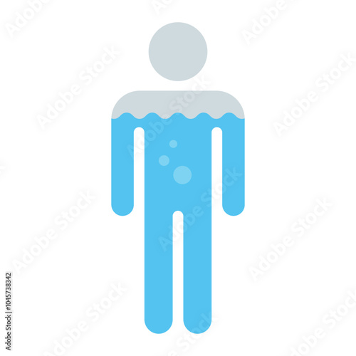 Water content in the human body by percentage. Proportional fluid level to body mass. Ratio of liquid. Hydration. Water intake. Vector illustration.