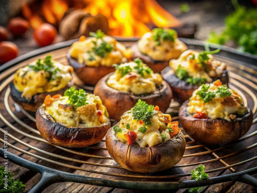 Grilled Stuffed Mushrooms with Cheese and Herbs - BBQ Camping Delight Grilled Stuffed Mushrooms with Cheese and Herbs - BBQ Camping Delight