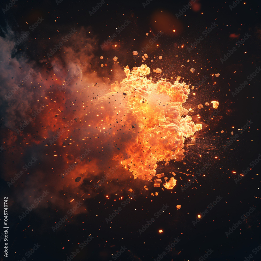 Fiery Burst of Orange Flames and Smoke in Dark Atmosphere
Fiery Burst of Orange Flames and Smoke in Dark Atmosphere