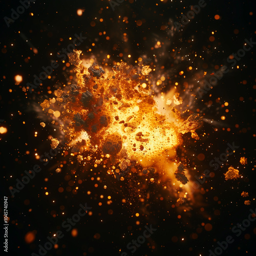 Fiery Explosion with Sparks and Smoke 