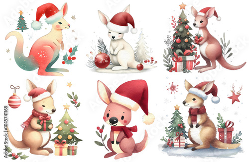 Christmas kangaroo watercolor painting cutout png