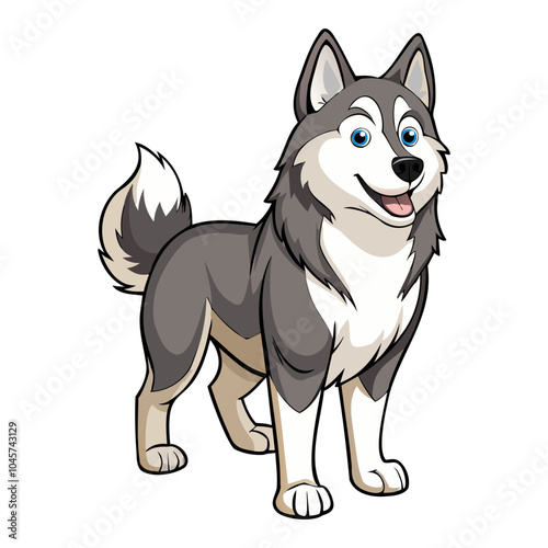 Alaskan Malamute dog vector illustration isolated on white background in cartoon style.