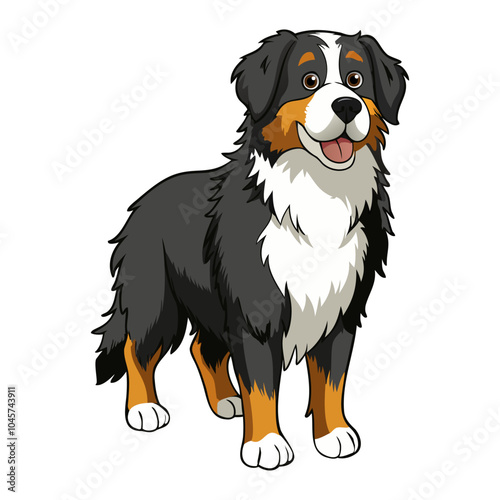 Bernese Mountain Dog breed vector illustration isolated on white background in cartoon style.