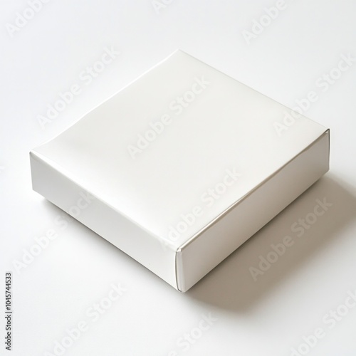 Plain white box on minimalist surface for branding or packaging design photo