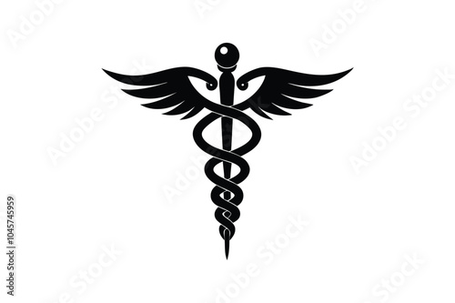 Caduceus health symbol Asclepius`s Wand icon black color vector art illustration.