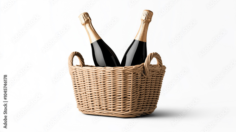 Elegant champagne picnic basket with glasses and bottle, perfect for outdoor celebrations, romantic events, and luxury lifestyle projects representing sophistication, relaxation, and celebratory Elegant champagne picnic basket with glasses and bottle, perfect for outdoor celebrations, romantic events, and luxury lifestyle projects representing sophistication, relaxation, and celebratory