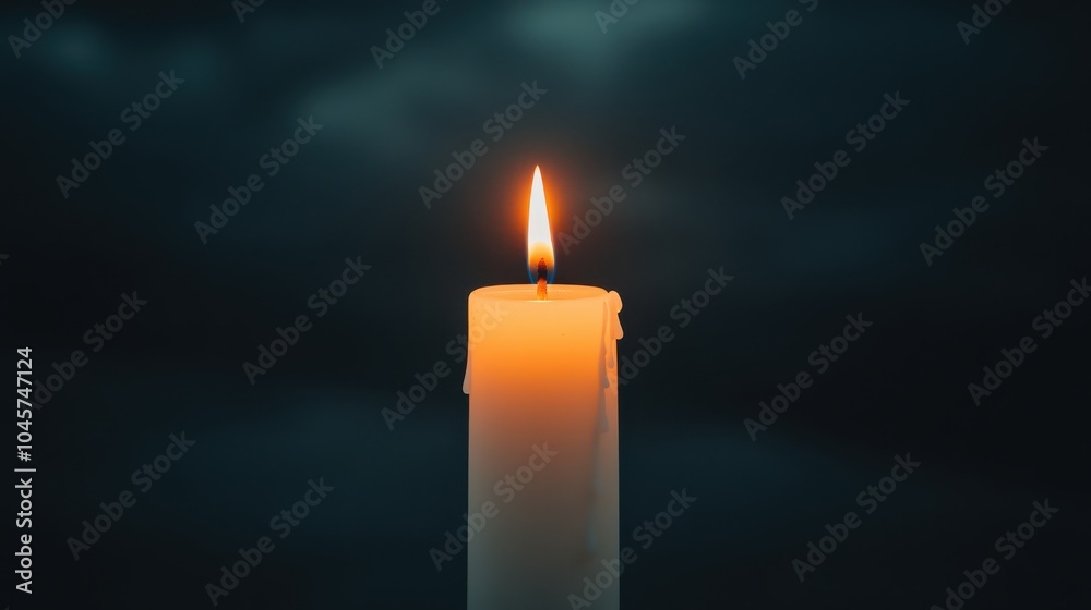Single Candle Flickering in the Wind at Night Single Candle Flickering in the Wind at Night