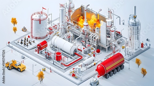 of a modern oil facility equipped with state of the art fire suppression systems and explosion resistant shielding to ensure the safety and stability of critical energy infrastructure photo