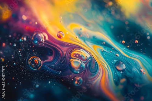 Colorful abstract patterns with bubbles and swirling colors. A captivating blend of hues creating a dreamy effect. Perfect for art and design projects. Generative AI photo