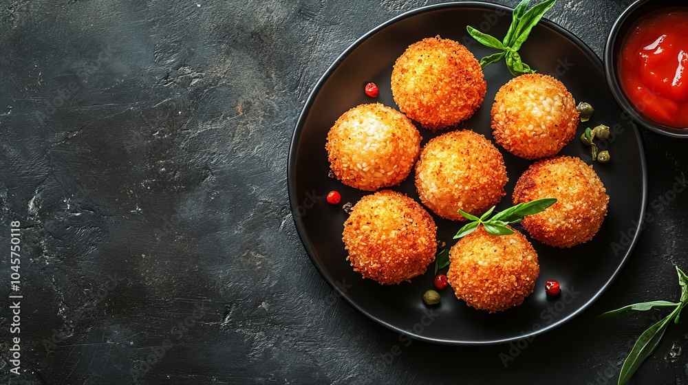 Arancini. The most popular Italian dishes. Golden-brown rice balls, often with a crispy exterior. Risotto, cheese or meat filling, breaded and fried. Arancini. The most popular Italian dishes. Golden-brown rice balls, often with a crispy exterior. Risotto, cheese or meat filling, breaded and fried.