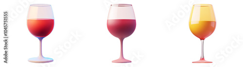 3D wine glasses with red and white wine isolated transparent background perfect for drink-themed illustrations