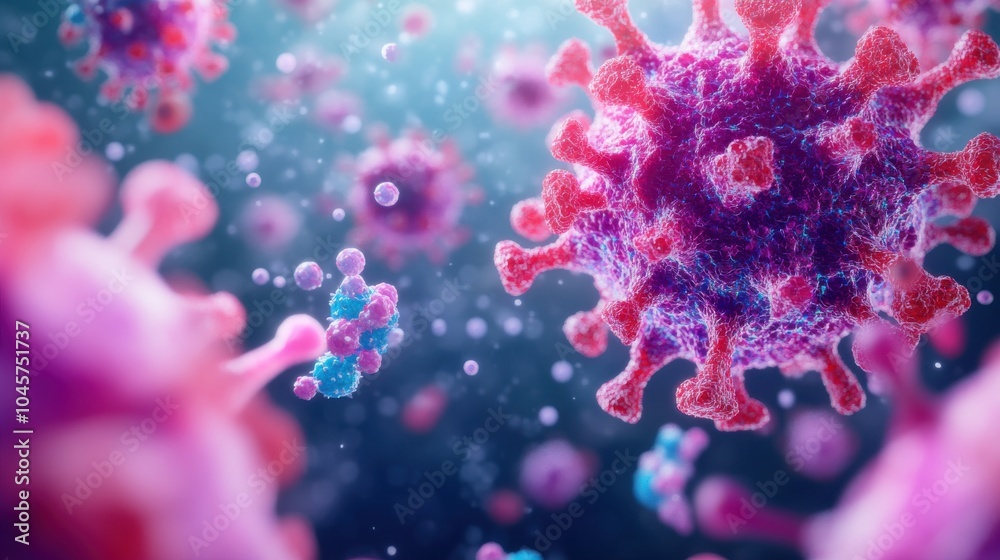 Close-Up 3D Illustration of Microorganisms in Action