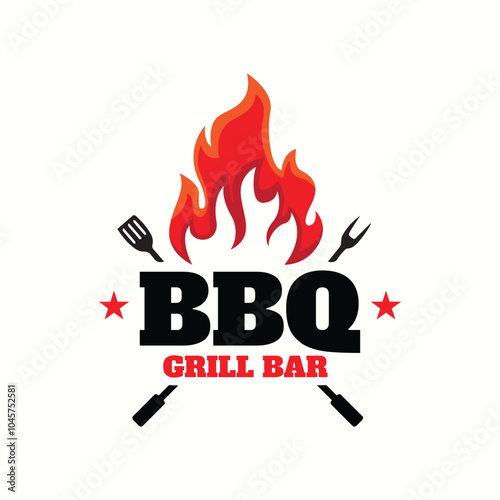 Barbeque logo fire concept with spatula