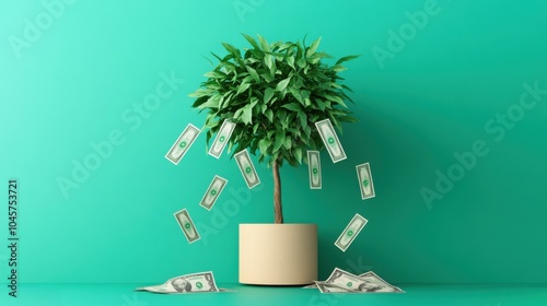 Concept of Falling Money from a Tree