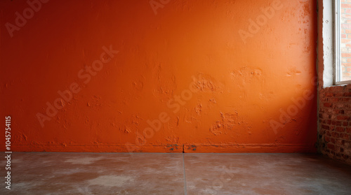Vibrant Orange Wall and Floors: Minimalist Backdrop for Product Photography and Interior Design Concept