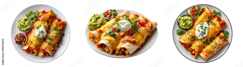 3D enchiladas with salsa and sour cream isolated transparent background perfect for Mexican food or restaurant-themed designs 3D enchiladas with salsa and sour cream isolated transparent background perfect for Mexican food or restaurant-themed designs