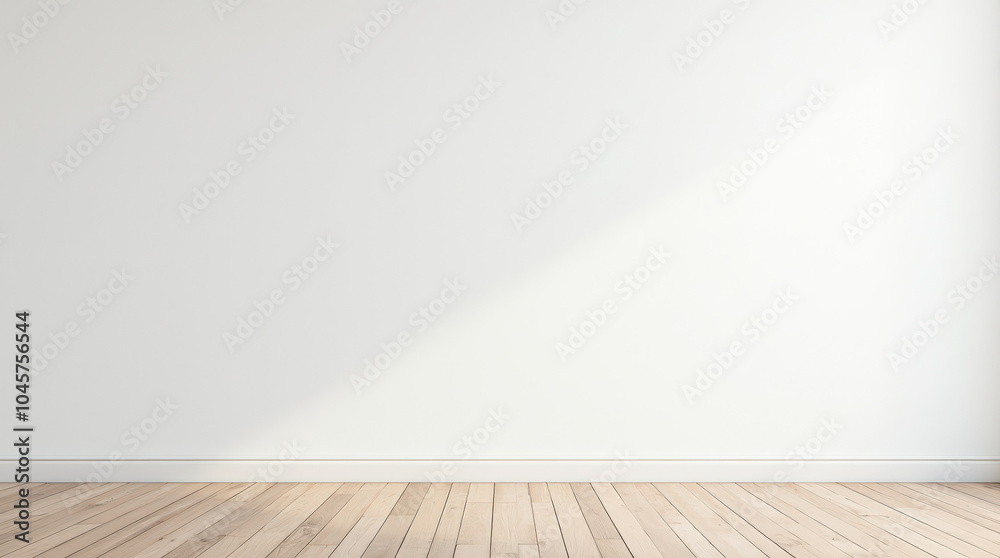 Minimalist Empty Room White Wall Background for Product Display, Clean Modern Space with Wooden and White Floor Minimalist Empty Room White Wall Background for Product Display, Clean Modern Space with Wooden and White Floor