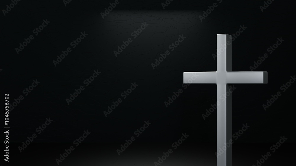3D Christian Cross Symbol Illuminated Against a Black Night Scene Background, Representing Faith, Hope, and Spiritual Reflection in Darkness 3D Christian Cross Symbol Illuminated Against a Black Night Scene Background, Representing Faith, Hope, and Spiritual Reflection in Darkness