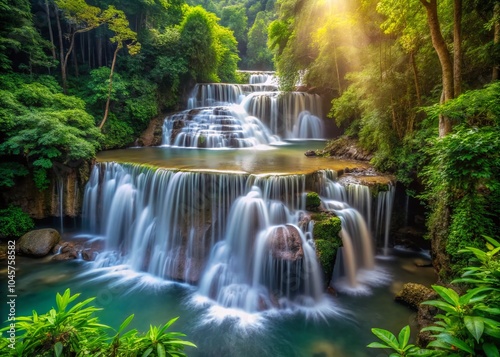 Huai Mae Khamin Waterfall in Tropical Rainforest - Stunning Landscape Photography of Thailand's Natural Beauty