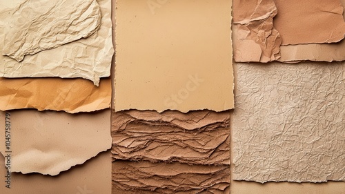 Layered cardboard pieces with different textures, paper collage effect