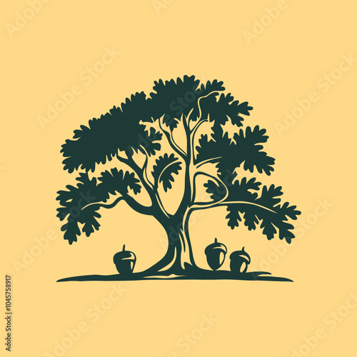 Tree Retro Vintage Logo Template, Acorn Oak Tree, Construction Real Estate Business Spa logotype Illustration Vector.