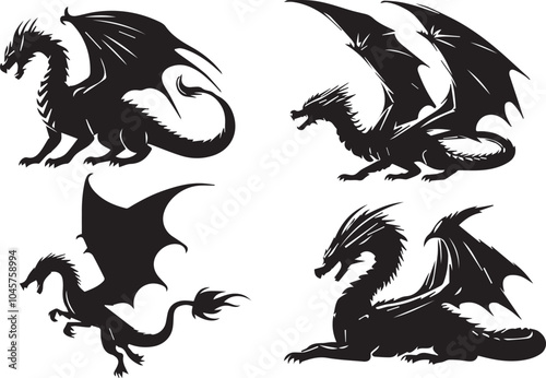 Dragon silhouette vector EPS SET