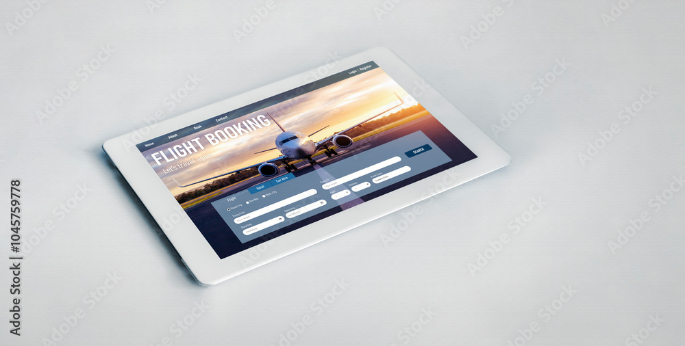 Online flight booking website provide modish reservation system . Travel technology concept . Online flight booking website provide modish reservation system . Travel technology concept .