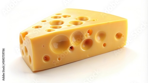 Swiss cheese with holes on a white surface in a triangular shape