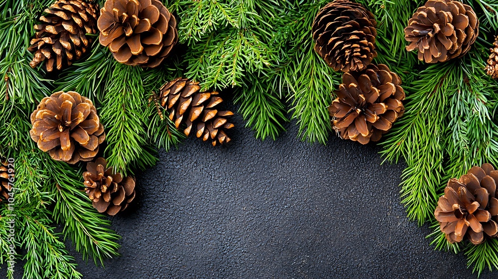 Natural Border of Fir and Pine with Cones Natural Border of Fir and Pine with Cones