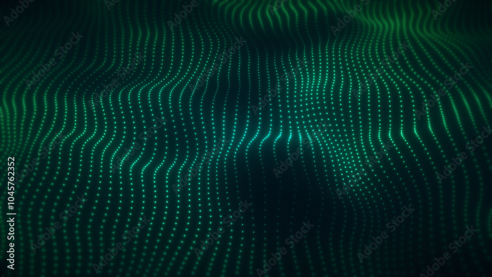 Digital green waves, glowing lines and dots, green shades, abstract background in 4k Digital green waves, glowing lines and dots, green shades, abstract background in 4k
