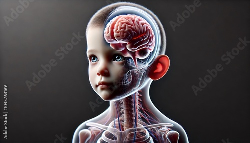 Anatomical cutaway of a child, showing brain and nervous system