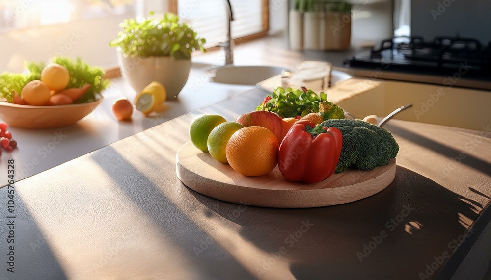 Sunlit modern kitchen table with low-carb, sugar-free healthy meals for a balanced lifestyle.