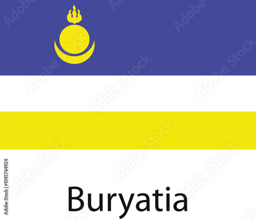 The national flag of the Republic of Buryatia, a subject of the Russian Federation. The flag is a horizontal triband with the top being blue, a white stripe in the middle and a yellow stripe at bottom