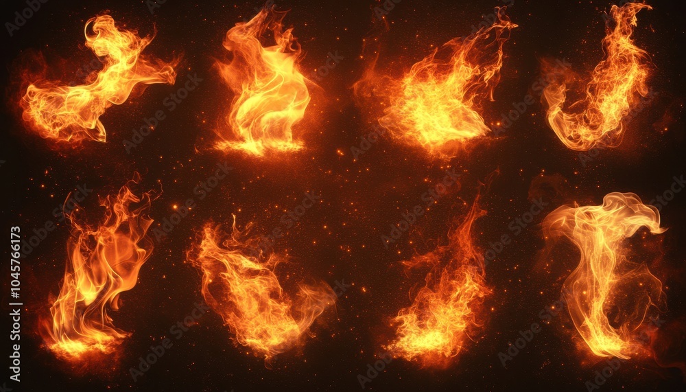 Flames dancing on a dark background in a creative design set for graphics Flames dancing on a dark background in a creative design set for graphics