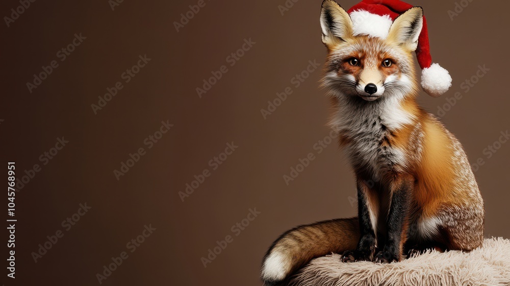 Fox Wearing Santa Hat and Looking at Camera Fox Wearing Santa Hat and Looking at Camera