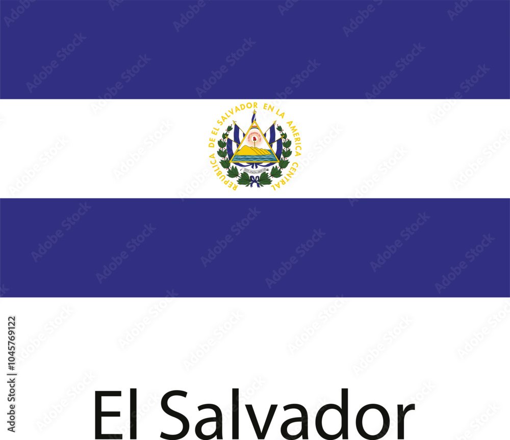 The national flag of El Salvador, featuring a blue, white, and blue horizontal triband with the coat of arms in the center. The national flag of El Salvador, featuring a blue, white, and blue horizontal triband with the coat of arms in the center.