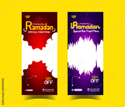 Ramadan creative roll up banner delicious iftar food menu social media poster template design