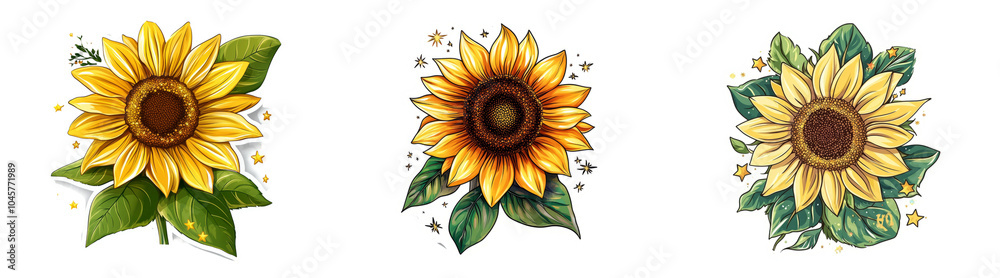 Hand-drawn sunflower illustrations isolated ideal for botanical projects children book illustrations or decor designs Hand-drawn sunflower illustrations isolated ideal for botanical projects children book illustrations or decor designs