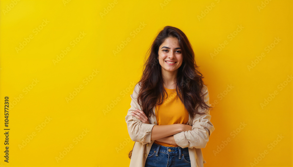 Obraz premium smile face Young woman in casual summer wearing on yellow background
