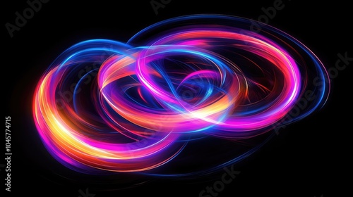 Abstract digital art of swirling neon shapes, with radiant colors blending and pulsating against a dark background