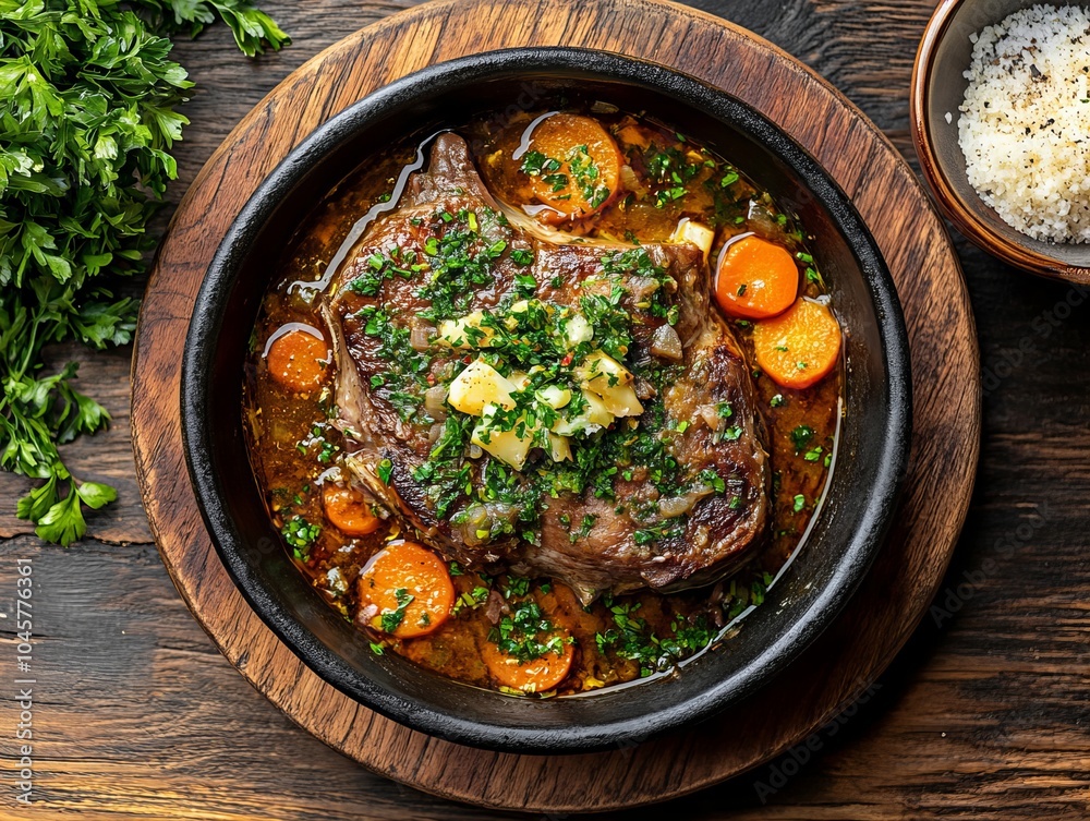 Osso Buco. The most popular Italian dishes. Braised veal shank served with gremolata, often with a rich sauce. Composition: Veal shank, white wine, broth, vegetables, gremolata.